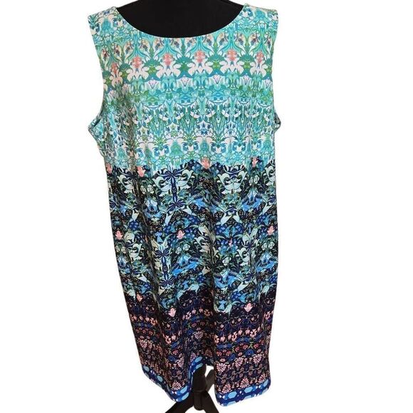 Taylor Womens Sleeveless Floral Summer Shift Dress Blue White Size 18W Plus - Picture 1 of 12